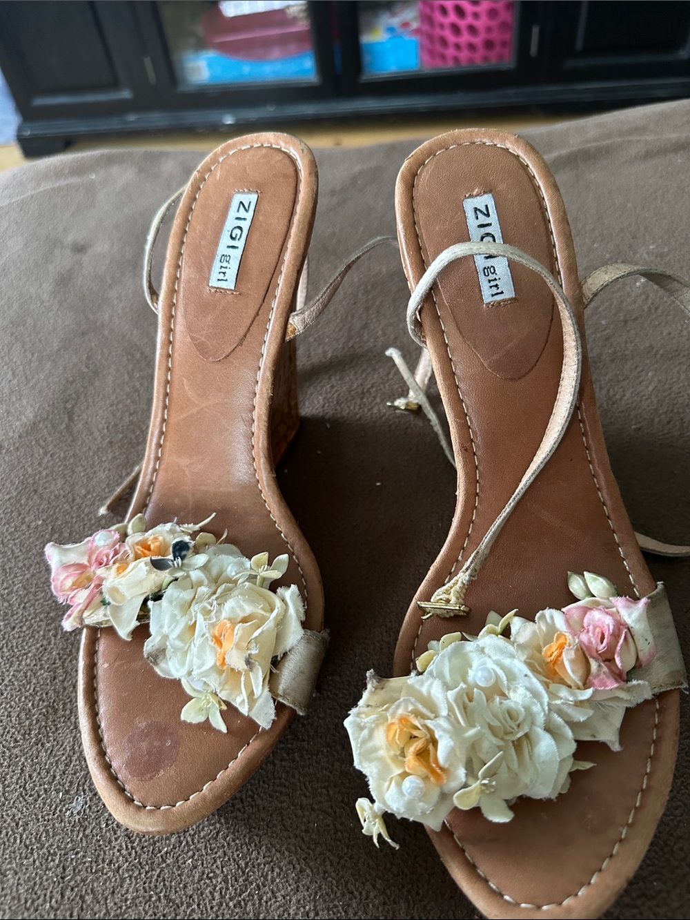 ZIGI girl Tan Floral Embellished Wedge Sandals